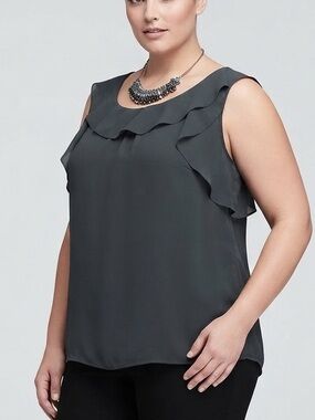 LOFT OUTLET Ruffled Grey/Blue Scoop Neck Sleeveless Blouse  Size Large